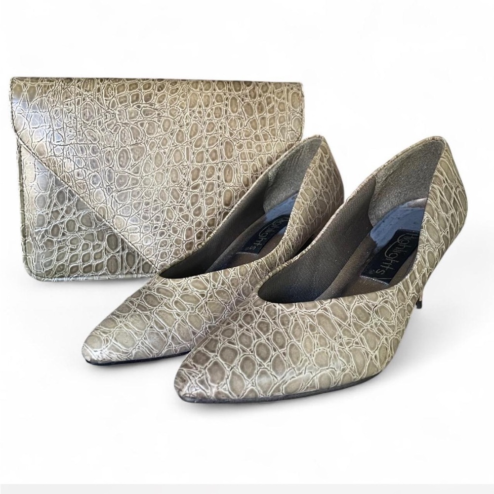 Vintage Flexibles by Highlights Crocodile Pattern Shoes with matching clutch